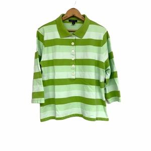 Lands’ End rugby stripe 3/4 sleeve collared top